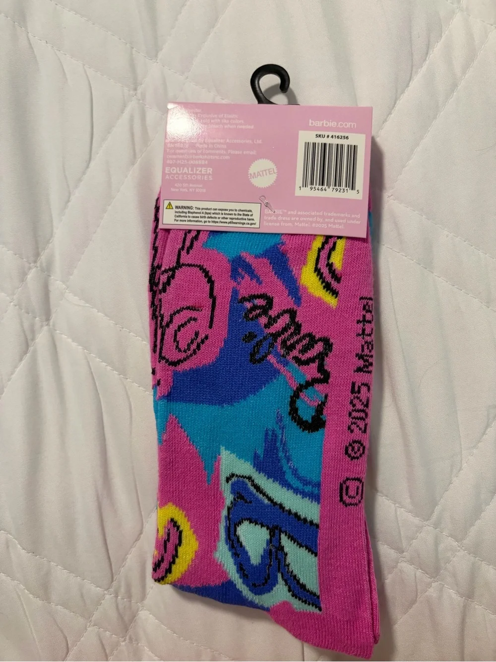 Mattel Barbie Pop Art Crew Socks - Pink, Blue, Yellow